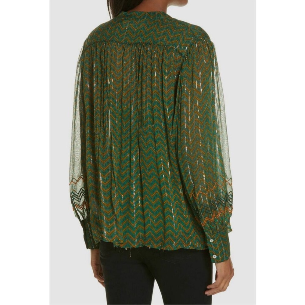 ba&sh Green Chevron Metallic-Thread Sheer Blouse - Picture 4 of 7